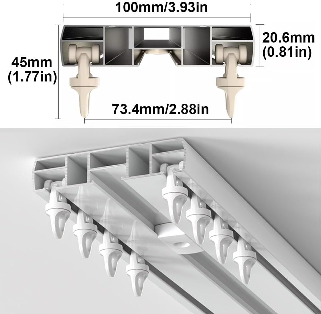 Double Track Ceiling Mount Curtain Rails, Conjoined for Room Divider - 70-600cm/2.2-19.6ft Dual Rods Layered Curtains, Sliding Panels