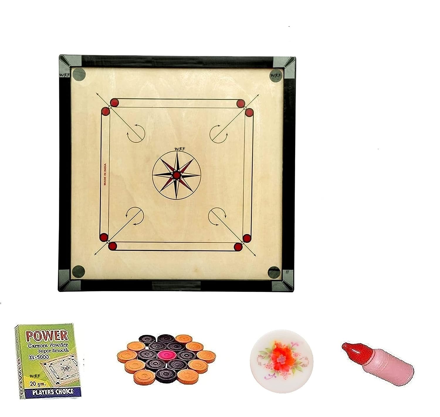 WRF Superior Matte Finish Practice Carrom Board for Serious Professional Practice with Coins Striker and Powder Black New(32 inch Carrom TS-4)