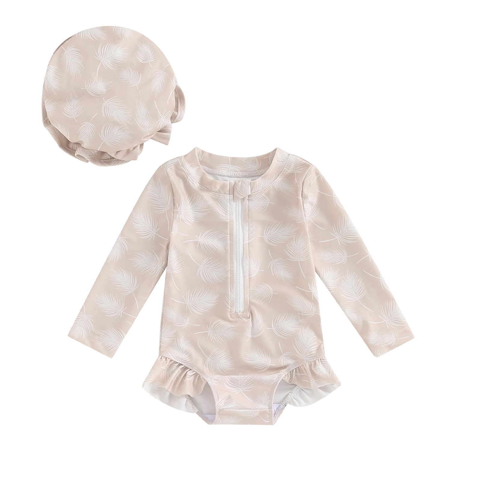 Carolilly Traje de baño de una pieza para bebé y niña, estampado floral, con sombrero de manga larga antirrayos UV (6 meses a 3 años)