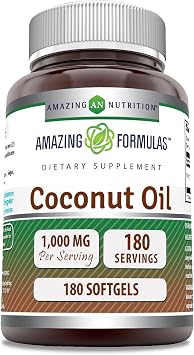 Amazing Formulas Extra Virgin Coconut Oil Supplement | 1000 Mg Per Serving | 180 Softgels | Non-GMO | Gluten Free | Made in USA