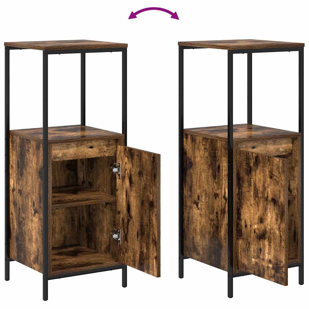 Juego de 3 piezas de lavabo con armario para lavabo de roble ahumado, 36 x 35 x 165 cm, moderno mueble de baño para pequeños baños e invitados
