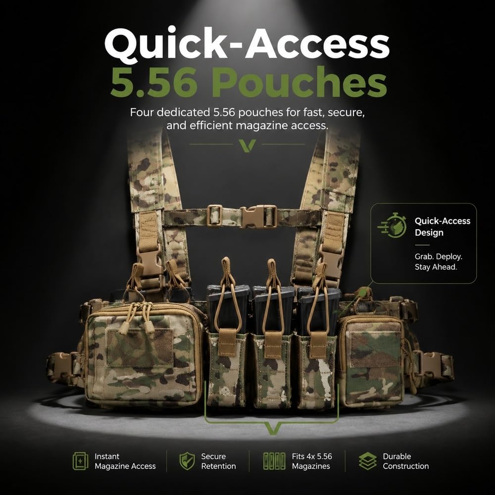 Chaleco Táctico Con Bolsa Quad 5,56 Mag, Accesorio Multiusos EDC