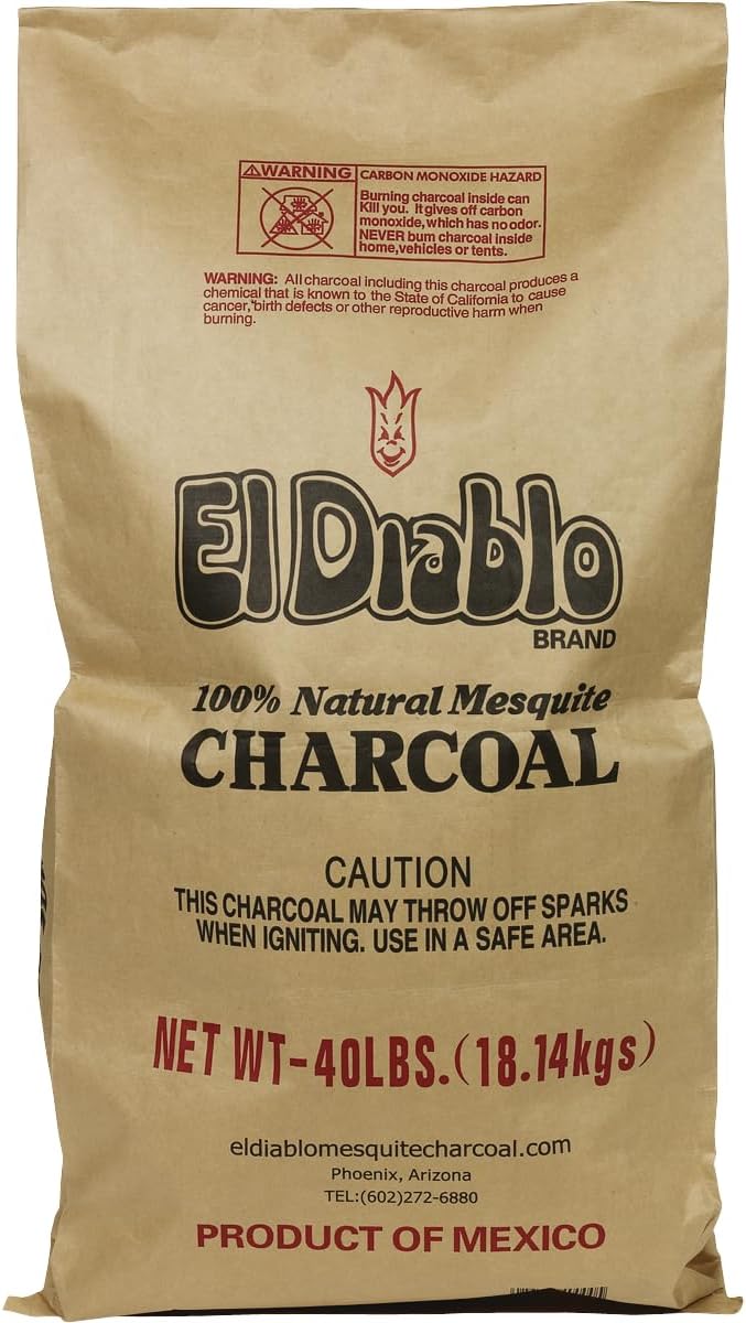 El-Diablo 100% Natural Mesquite Charcoal, 40 lb Bag – Intense Smoky Flavor, High Heat for Searing and Long-Lasting Burns – for Grills & Smokers