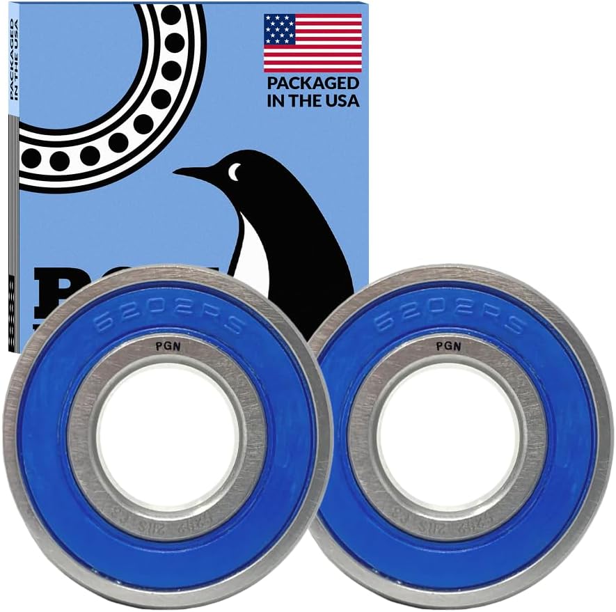 PGN (2 Pack) 6202-2RS Bearing - Lubricated Chrome Steel Sealed Ball Bearing - 15x35x11mm Bearings with Rubber Seal & High RPM Support