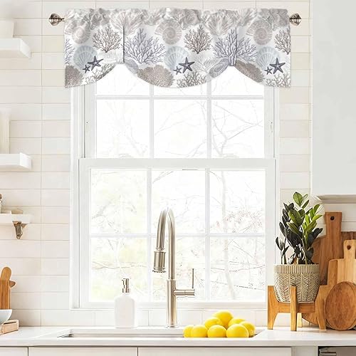 Miniatura 2 de Cenefa de amarre para ventanas, cortinas náuticas costeras de coral, cenefas con bolsillo para barra, cortinas de ventana con temática de playa,