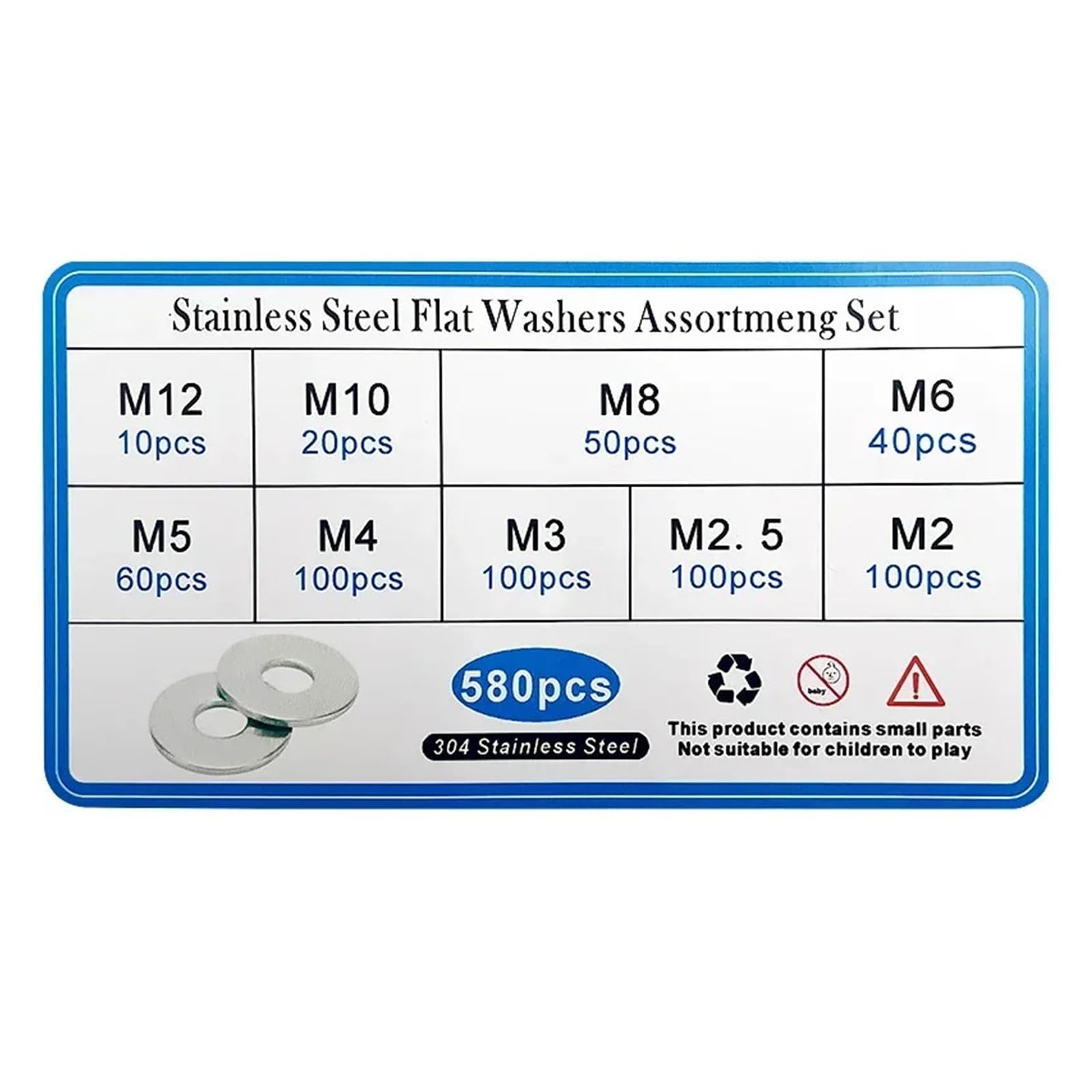 580 teile/schachtel 304 Edelstahl Dichtung Flache Wafer Scheibe M2 M 2,5 M3 M4 M5 M6 M8 M10 M12(5 BOXES)