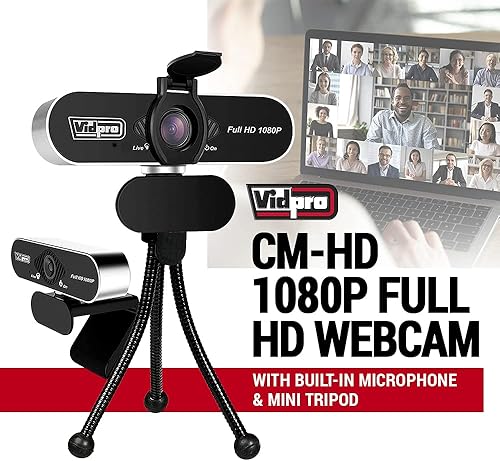 Miniatura 3 de Vidpro Cámara web CM-HD 1080P Full HD con micrófono integrado y mini trípode, cámara web USB FOV de 85 grados con filtro de cancelación de ruido,