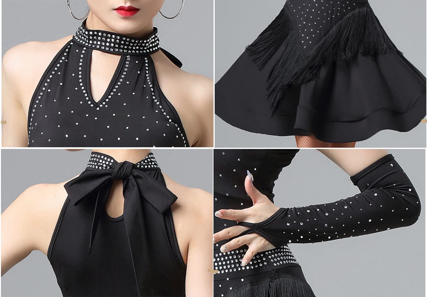 Abiti da Ballo Latino Senza Maniche A Collo Alto da Donna Abito da Concorso Latino Ballroom Salsa Samba Cha Cha Gonna Altalena Flamenco Dress Vestito di Performance