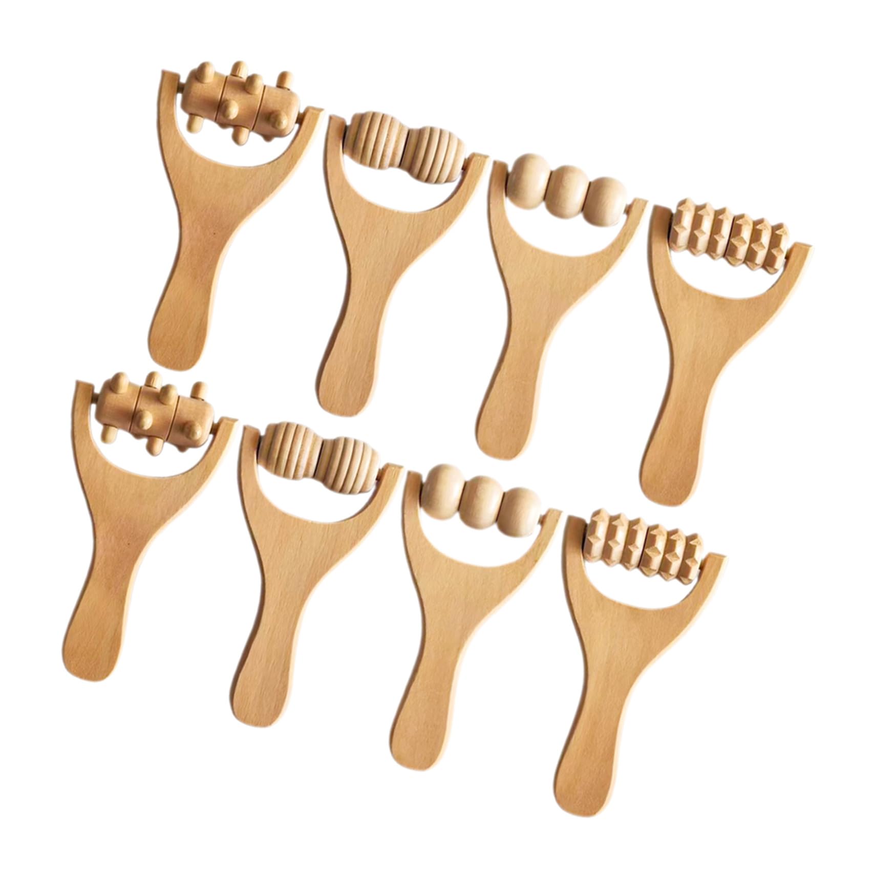 8 piezas Rodillo Masajeador de Madera para Cuello Espalda Pies y Piernas Portátil y Ligero para Alivio y Relajación Corporal