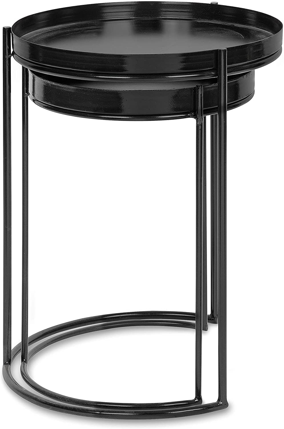 INDIAN DECOR 45771 Classic Nesting Table Set, Set of 2, Black, Space Saving Modern Design - Round Nesting Table for Living Room/Bedroom/Office and Waiting Area - Black 3