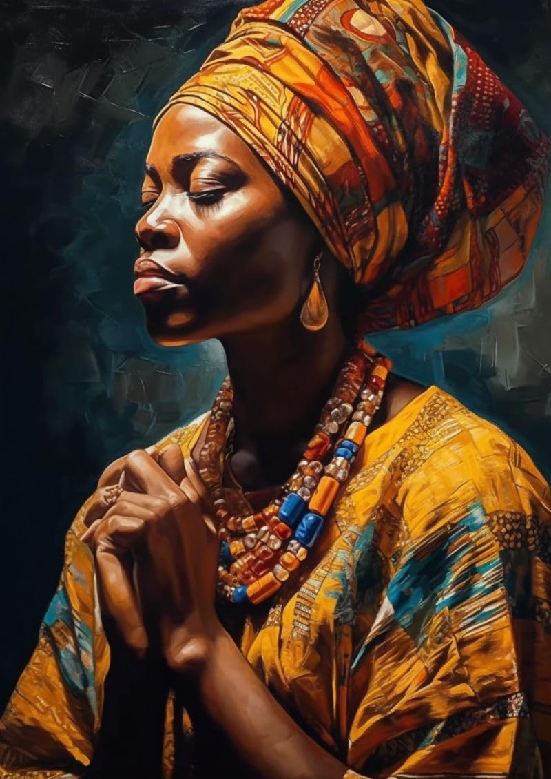 African Woman Cross Stitch Kits for Beginners Stamped Cross-Stitch Supplies Needlework DIY 11CT 3 Strands Cotton Thread Printed DIY Needlepoint Kits 40×50cm (wj57)