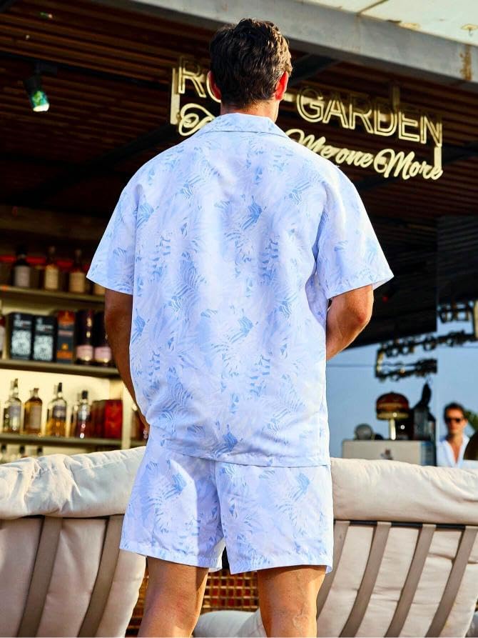 Image of GRECIILOOKS Men's Co Ord Set |Printed Shirt and Shorts Set for Men |Summer Loungewear, Beachwear & Night Suit for Daily Comfort | Nightwear Set for Mens