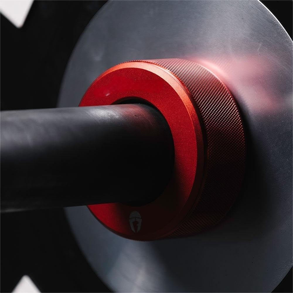 Aluminum Barbell Red Collar Set, 59.5mm-51.5mm Sleeve Diameter, Quick Release Barbell Clamps, Pair of Magnetic Aluminum Weight Clips with Easy-Grip Knurling