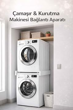 İMT AKSESUAR Çamaşır ve Kurutma Makinesi Üst Üste Sabitleme Bağlantı Aparatı, Kaymaz Yüzey, Titreşim Azaltıcı, 62x60x15 cm