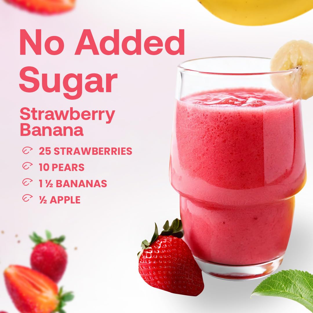 Dr. Smoothie 100% Crushed Strawberry Banana – No Added Sugar, Made with Real Fruits/Fruit Juice – Vegan, No Artificial Colors or Flavors – Juicy Strawberries & Creamy Banana – 46 oz Bottle
