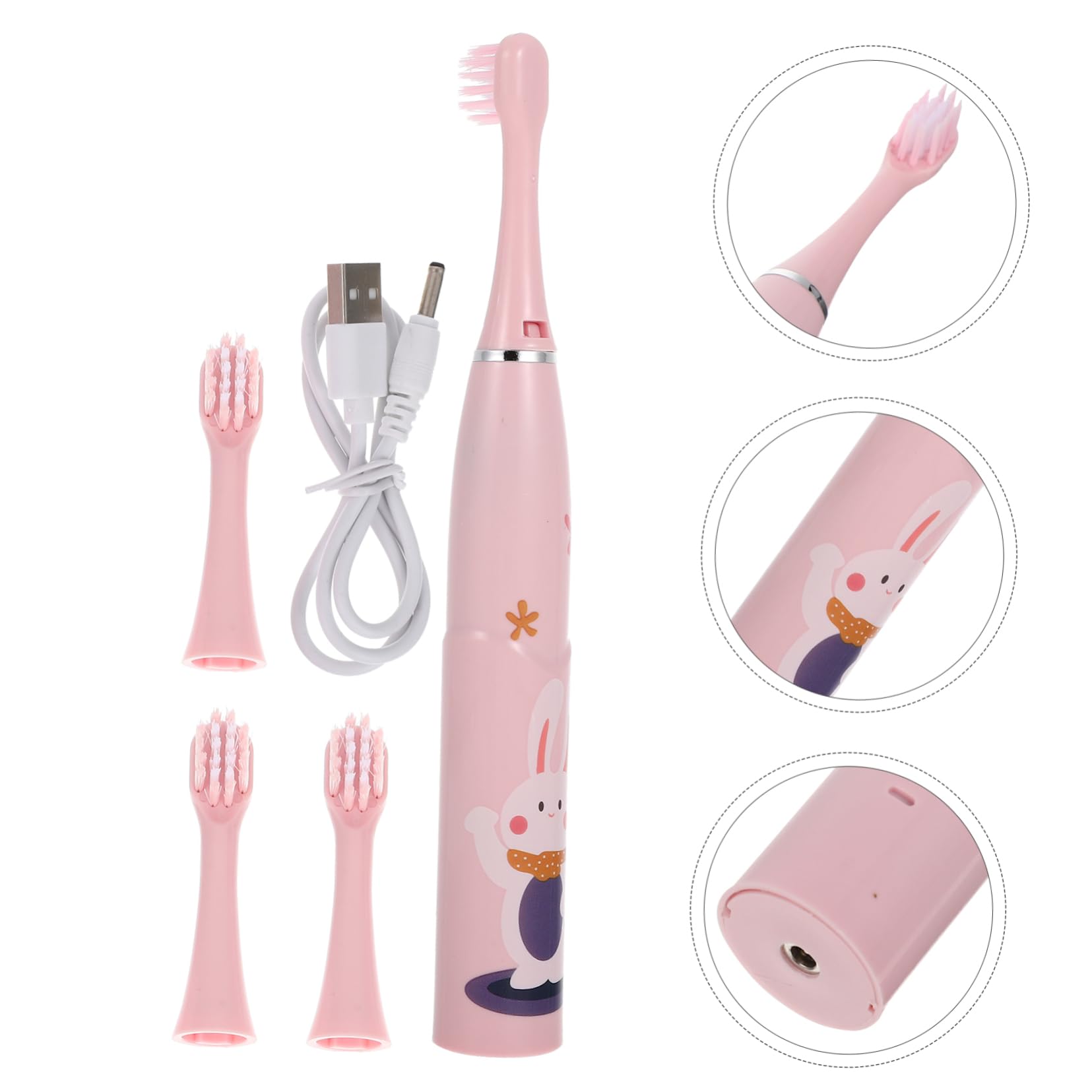 Ipetboom 3 Set Spazzolino Elettrico Per Bambini Spazzolino Portatile Accessorio Per Bambini Portaspazzolino In Ceramica Spazzolino Elettrico Per Fibra Profonda Rosa Prodotti Per
