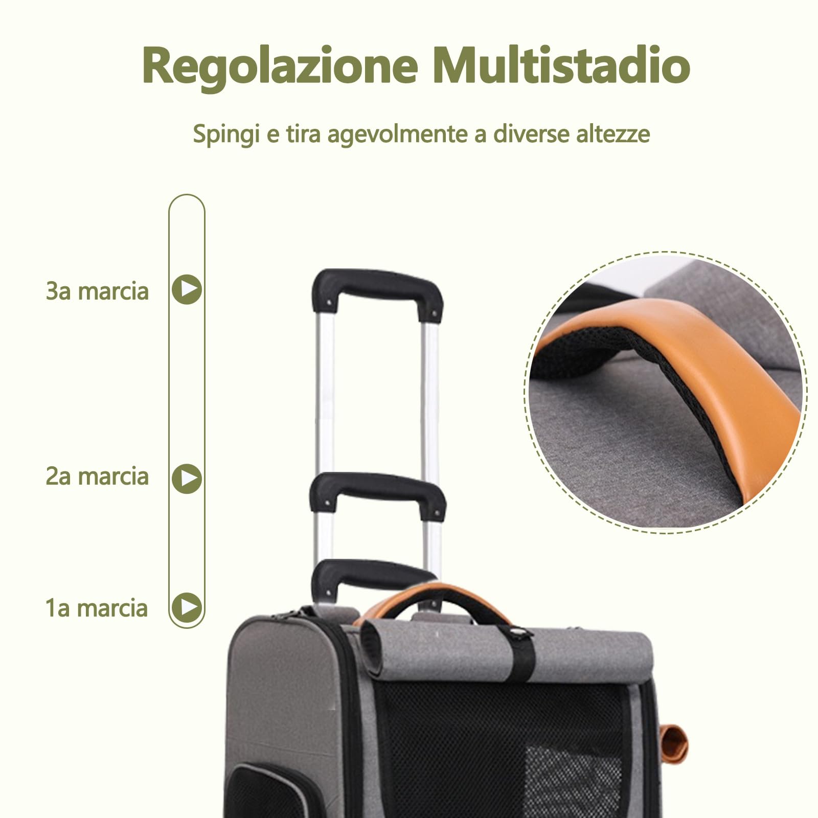 Galatée Trasportino per animali domestici con ruote, in tessuto Oxford, da trainare, 3 in 1 con maniglia estraibile/maniglia/trasportabile a spalla, design a prova di fuga（Grigio）