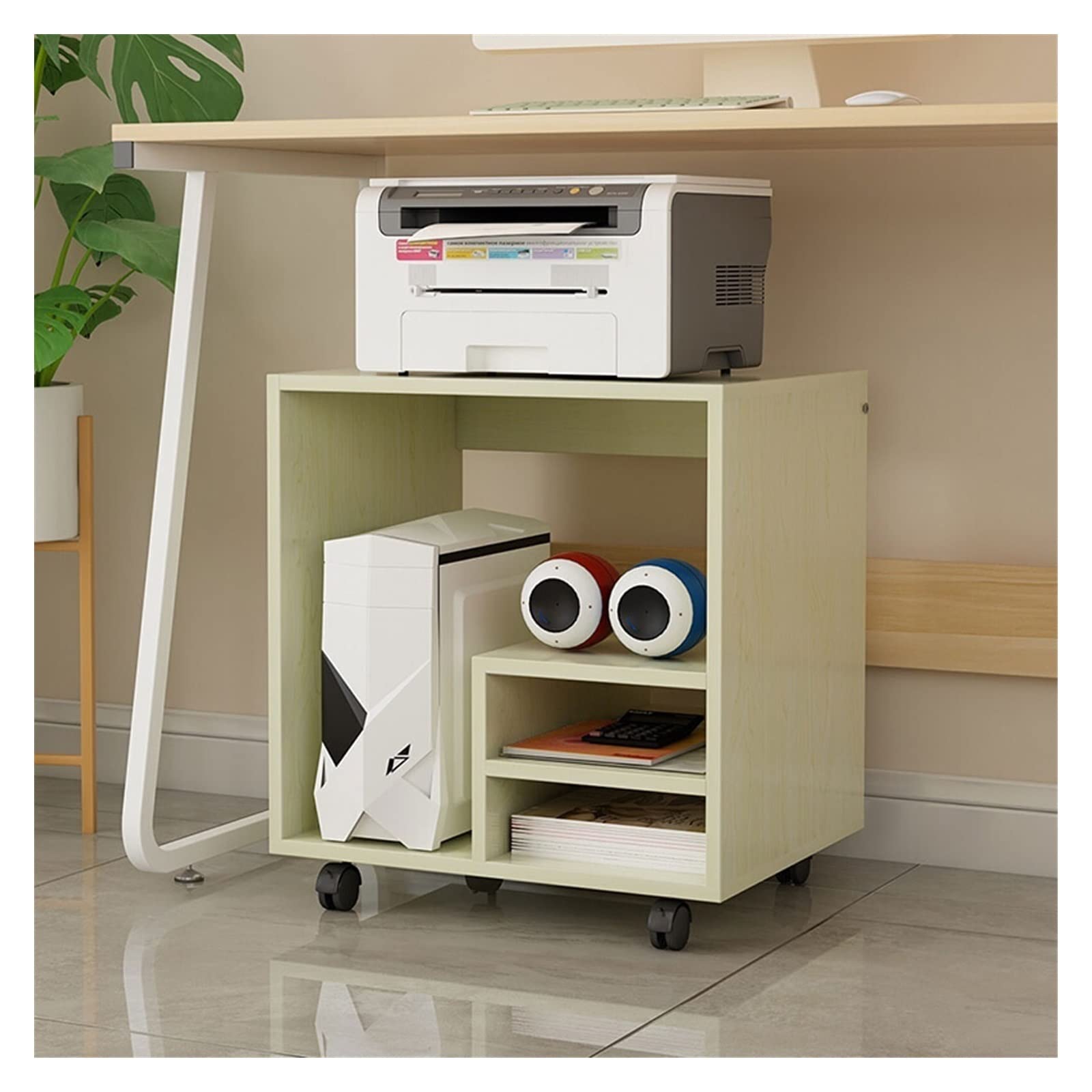Mueble Impresora Estante de Soporte for Impresora láser Oficina multifunción copiadora escáner Estante Almacenamiento Marco Principal la computadora Cajonera Escritorio(Beige)