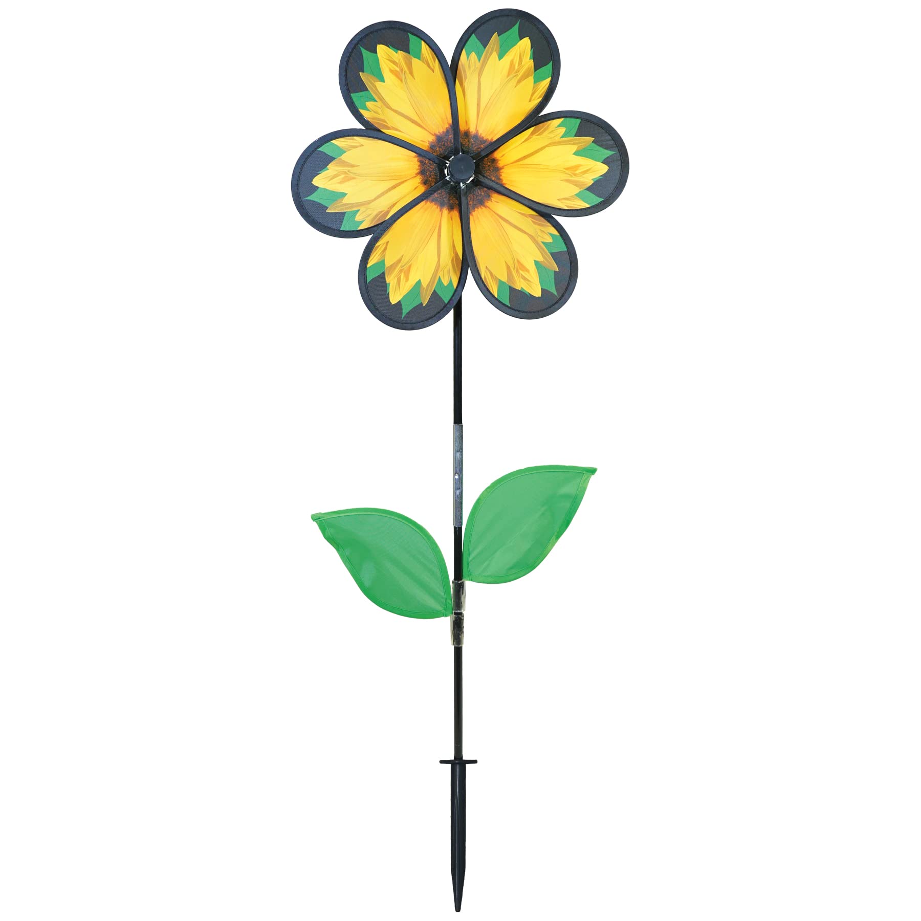 In the Breeze 6-Petal Flower Spinner with Leaves, 13.5-Inch Sunflower Spinner with Leaves, 2644 Realistic Printed Flower Spinner