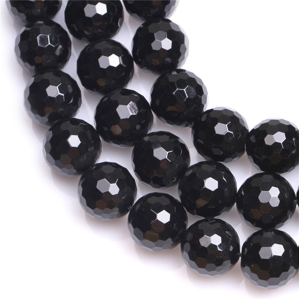 Sweet & Happy Girl's Store 18mm Round Faceted Gemstone Blackagate Bead Strand 15 Inch Jewellery Making Beads - Image 4