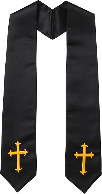 Unisex Adult Clergy Stole with Embroidered Cross Wedding Stole Church Choir Stole