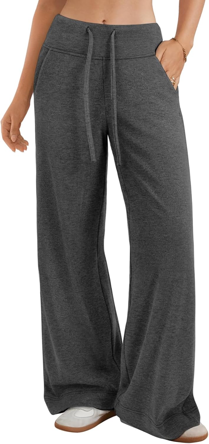 ATHMILE Sweatpants Women Fall Outfits Wide Leg Baggy Pants High-Waisted Drawstring Sweat Pants Fashion Joggers with Pocket