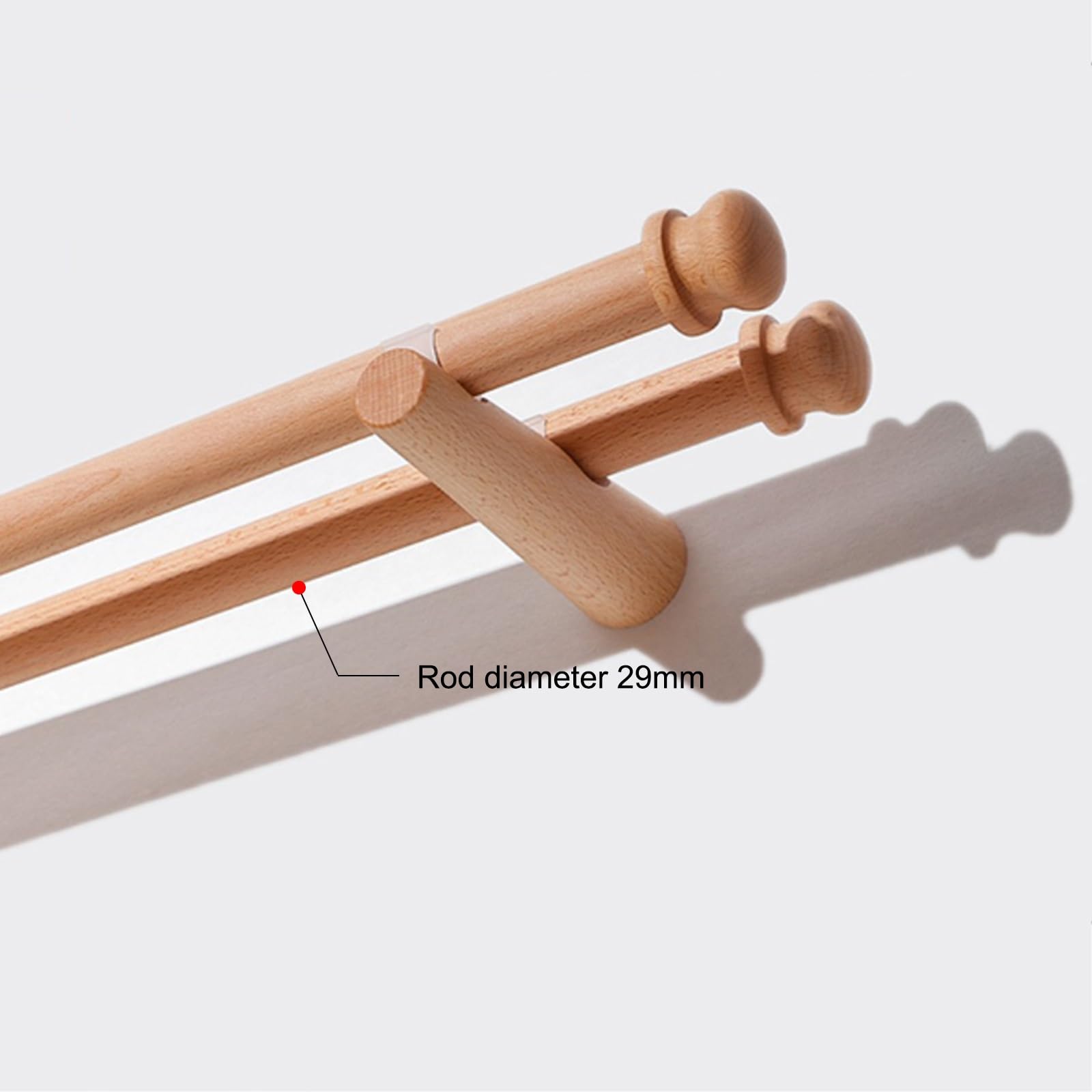 Bastone per tenda doppio, in legno massiccio con tappi, binario a T da 29 mm, lunghezza 320 cm, ideale per abbellire la decorazione di finestre interne