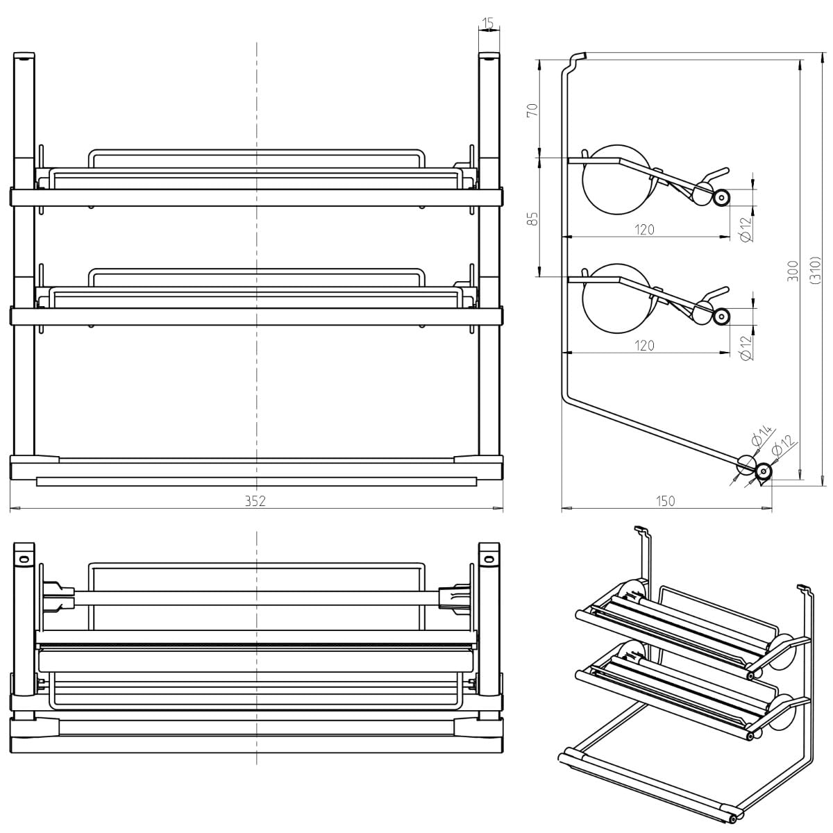 SOTECH Linero Style 352 x 150 x 310 mm portarrollos Acero Inoxidable 3 | niveles para colgar