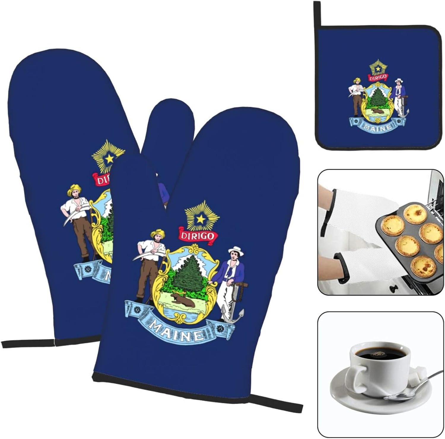 Maine State Flag Print Heat Resistant Microwave Gloves, Used for Baking, Cooking, and Fashion Kitchen Essentials