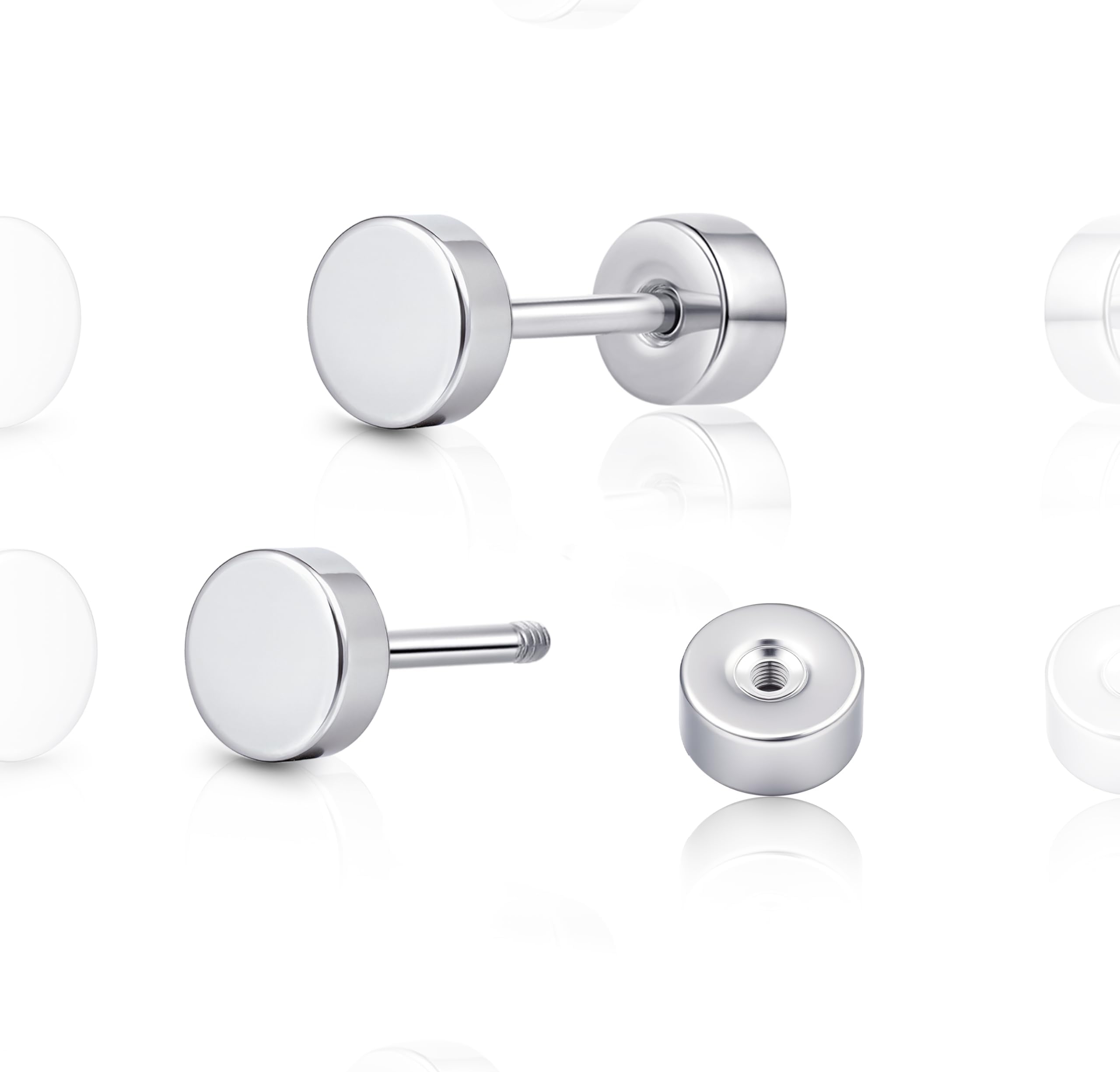 Titanium Dot Flat Back Earrings for Women Men, G23 Hypoallergenic Implant Grade Screw on Back Stud Earrings for Sensitive Ear