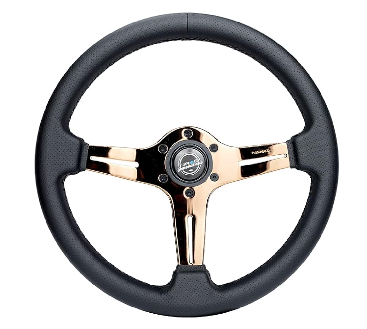 NRG Innovations NRG-ST-018RG-PR Light Weight Gaming Steering Wheel: Blitz- Made with Perforated Leather, Light Weight Composits and Rose Gold Spoke with Slits