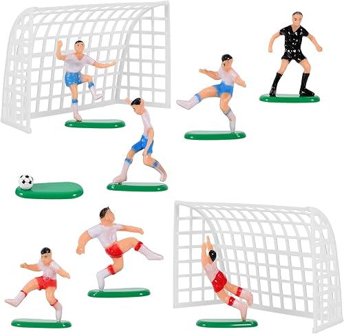 Miniatura 8 de UPKOCH Decoraciones para pastel de fútbol  2 goles, 6 jugadores, 1 árbitro, figuras de fútbol en miniatura para cumpleaños de niños, fiesta temática