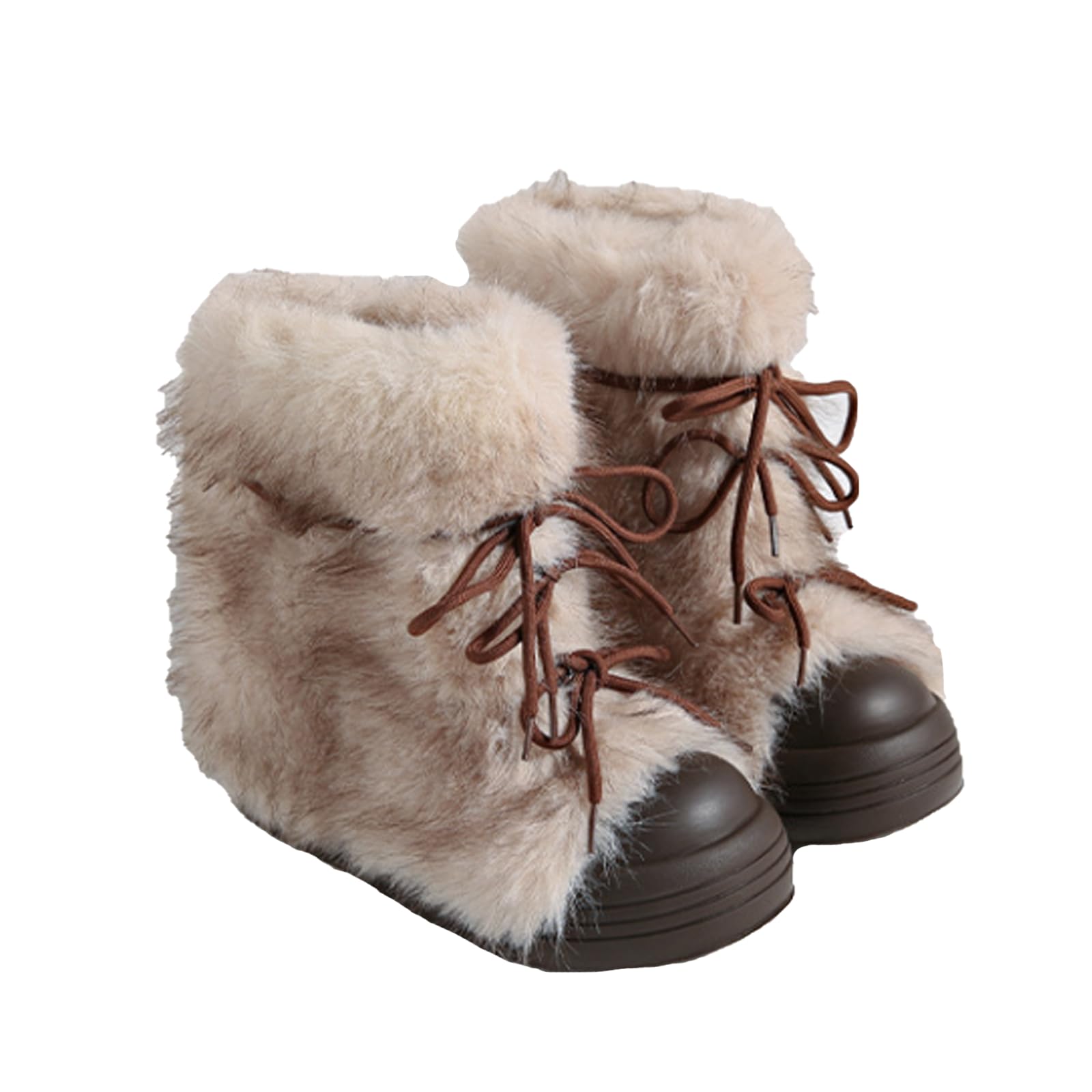 Womens Faux Fur Lace Up Boot Snow Shoes Platform Fuzzy and Plush Warm Winter Y2K Mid Calf Warm