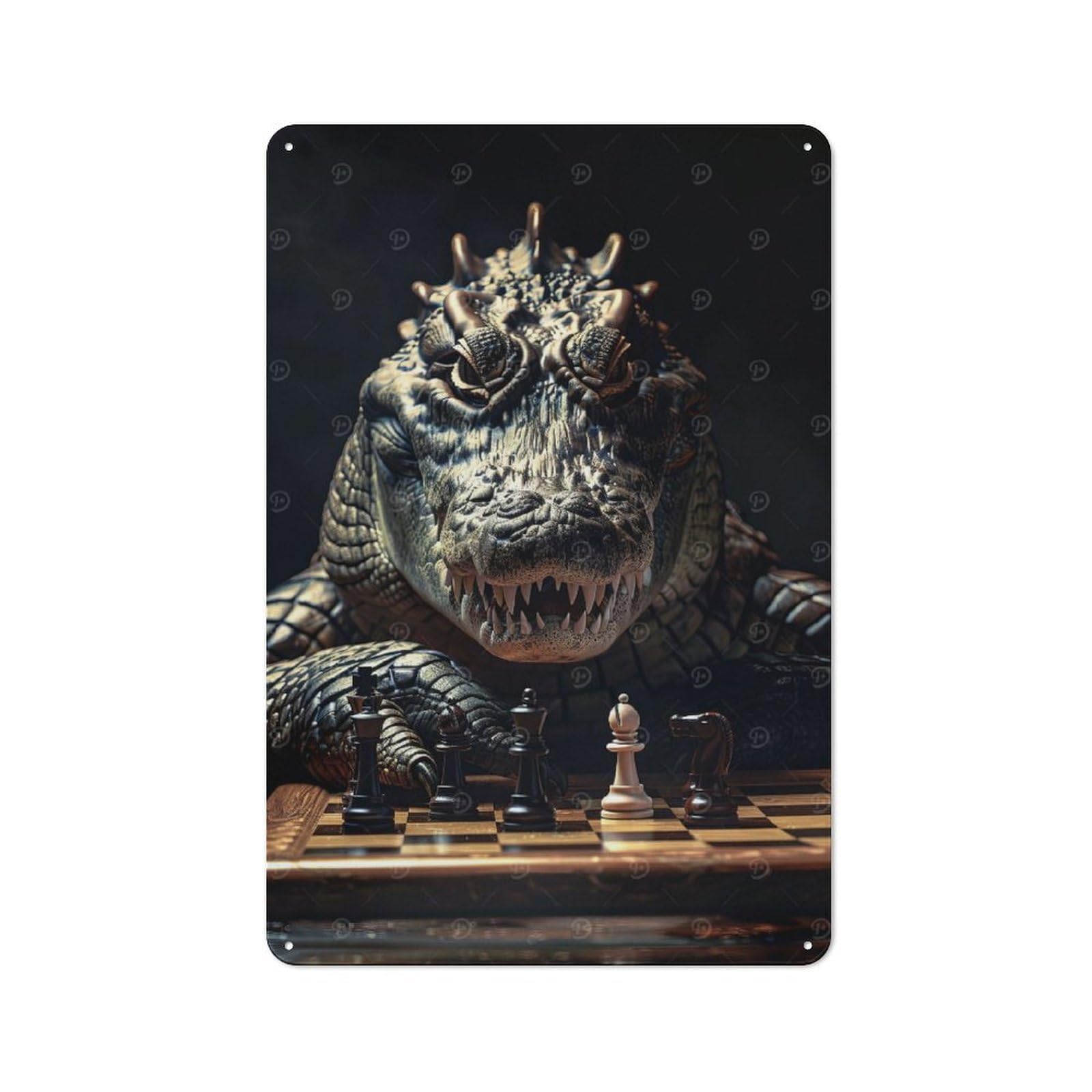 Junmoney Crocodile Chess Metal Plaque With Design 30X20cm, Retro Kitchen Wall Decor For Bakery, Diner, Cafe Or Family Room