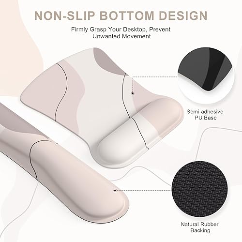 Miniatura 5 de iCasso Reposamuñecas 3 en 1 para teclado + reposamuñecas para mouse + posavasos, base de goma antideslizante, bonita alfombrilla para mouse fácil de