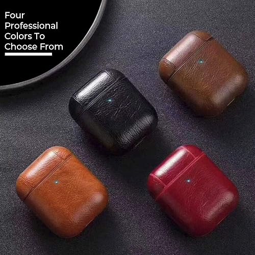 Miniatura 3 de Funda de cuero para AirPods con clip para llavero, funda protectora de cuero vegano duro para Apple AirPods 1 y 2 (rojo)