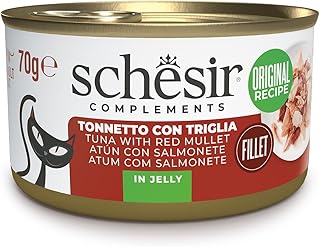 Schesir, Thunfischfilets mit Rotbarsch in Gelee, ergänzendes Nassfutter für Katzen, Originalrezept, 100% natürlich, 12 Dosen à 70 g product image