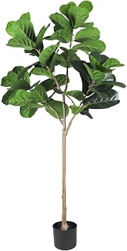 5 FT Fiddle Leaf Fig Tree with Plastic Nursery Pot Faux Tree Evergreen Artificial Tree for Front Porch Home Indoor Outdoor Decorations