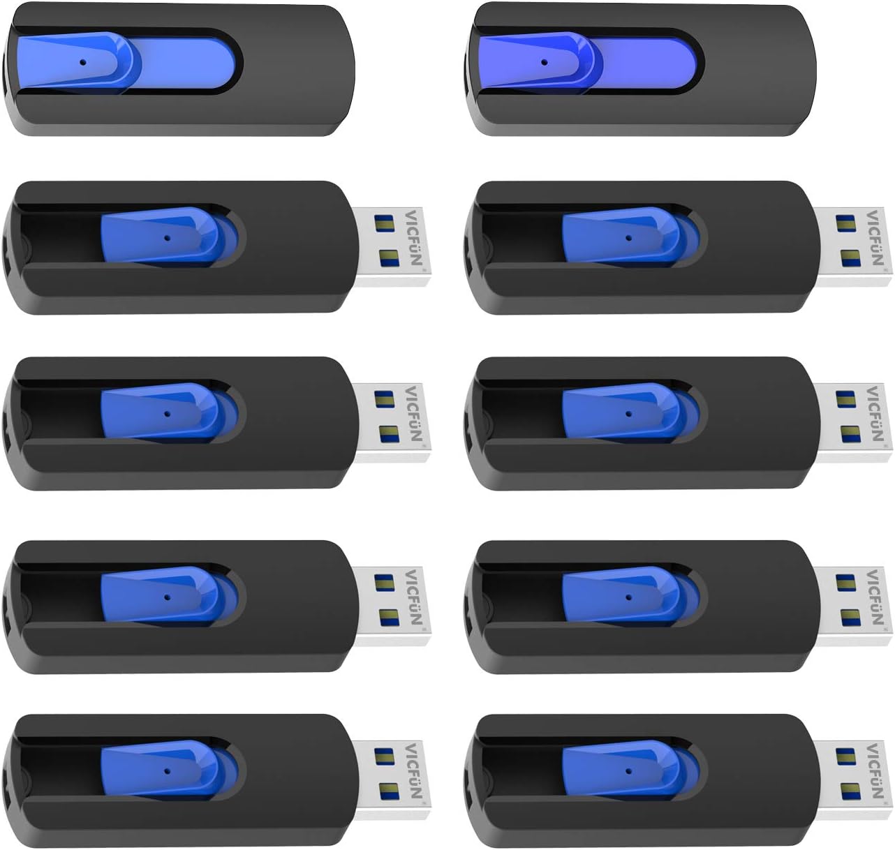 VICFUN 10 Pack 64GB USB Flash Drives USB 2.0 Flash Drive Slide Retractable USB Memory Stick 64GB, Blue