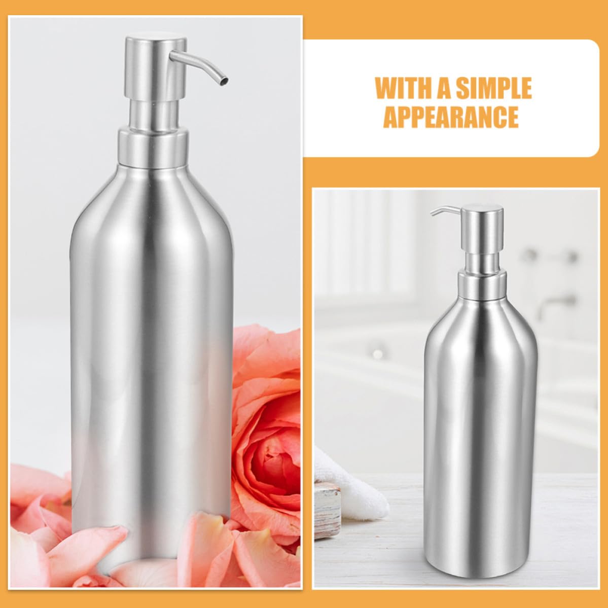 BESTOYARD Dispensador de Jabón Recargable de Acero Inoxidable 700ml Bomba Ergonómica Fácil de Presionar, Pack de 2 Botellas para Uso Doméstico o Hotel
