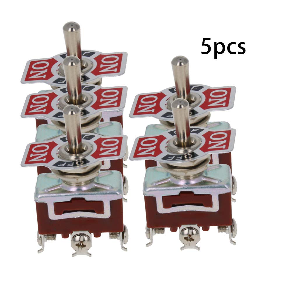 Fielect 5pcs SPDT Toggle Switch Rocker Toggle Switch Self Reset Heavy-Duty 15A 250V ON/Off/ON E-TEN123-3