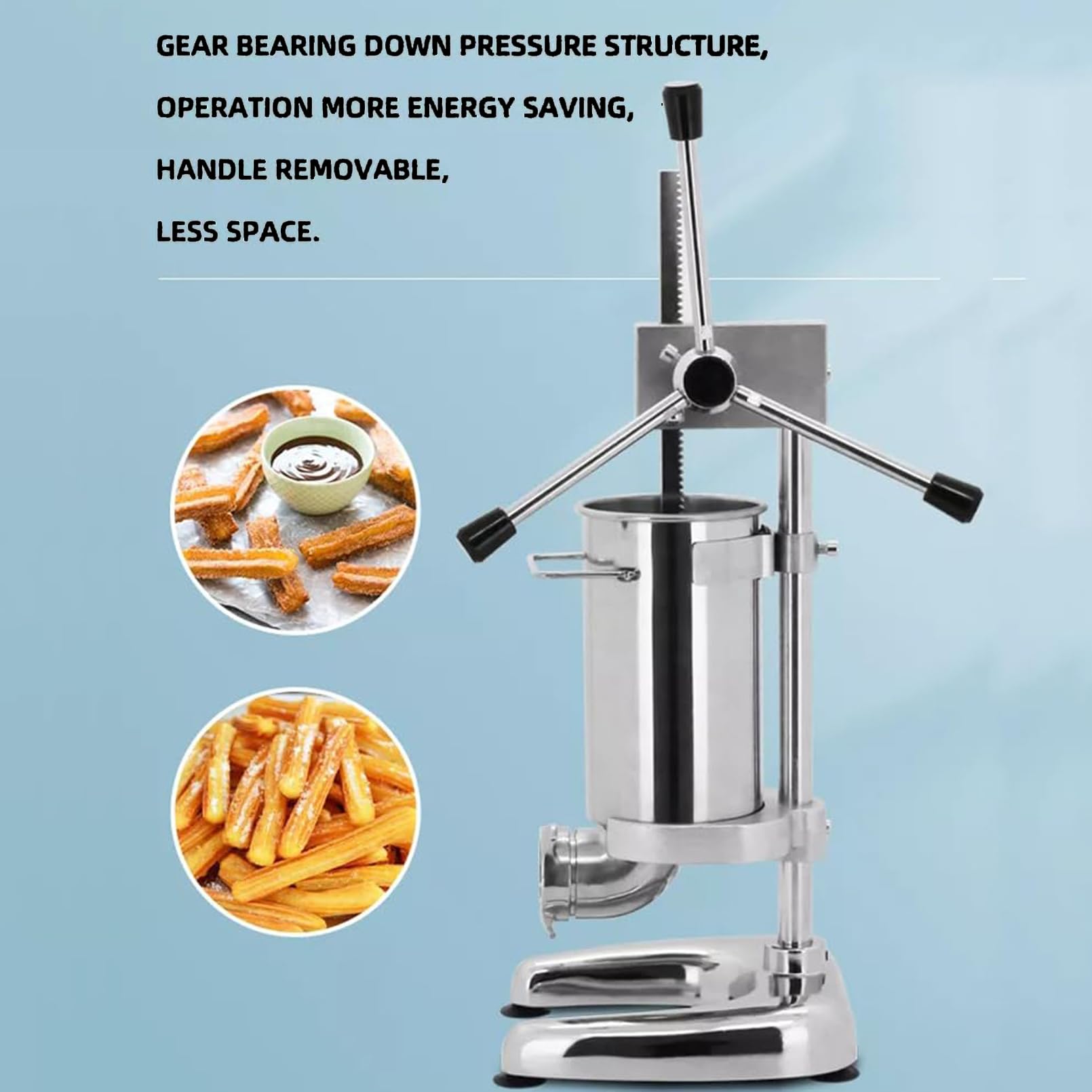 Machine à churros commerciale avec 4 moules – Acier inoxydable vertical espagnol Donut Churrera Maker pour restaurant et usage domestique. Équipement de collation.