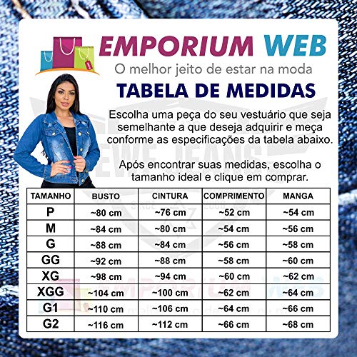 Jaqueta Jeans Feminina Curta Destroyed - EWF Jeans - Azul Escuro (G)