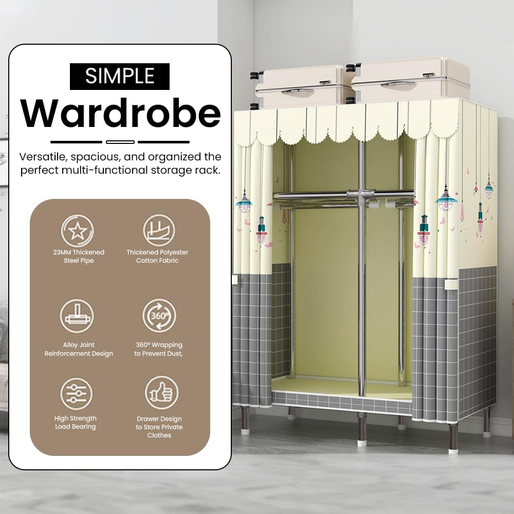 StarAndDaisy Kids FoldableWardrobe with Cover & Drawers/Portable Almirah for Clothes, Shoes, Accessories/Space-Saving Closet with Side Pockets & Hanging Rod (Elegance) - Image 2 thumbnail