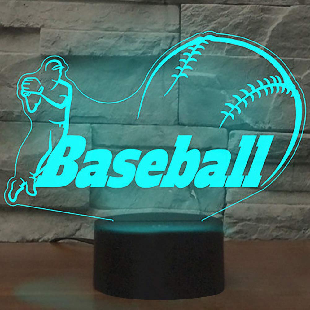 Baseball Night Light, YKLWORLD 3D Optical Illusion Table Lamp 7 Color Changing Touch Control with USB Cable Kids Toys…