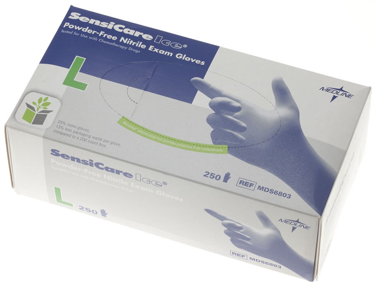 Sensicare Ice Nitrile Exam Gloves, Powder-Free, X-Large, Blue, 230/Box