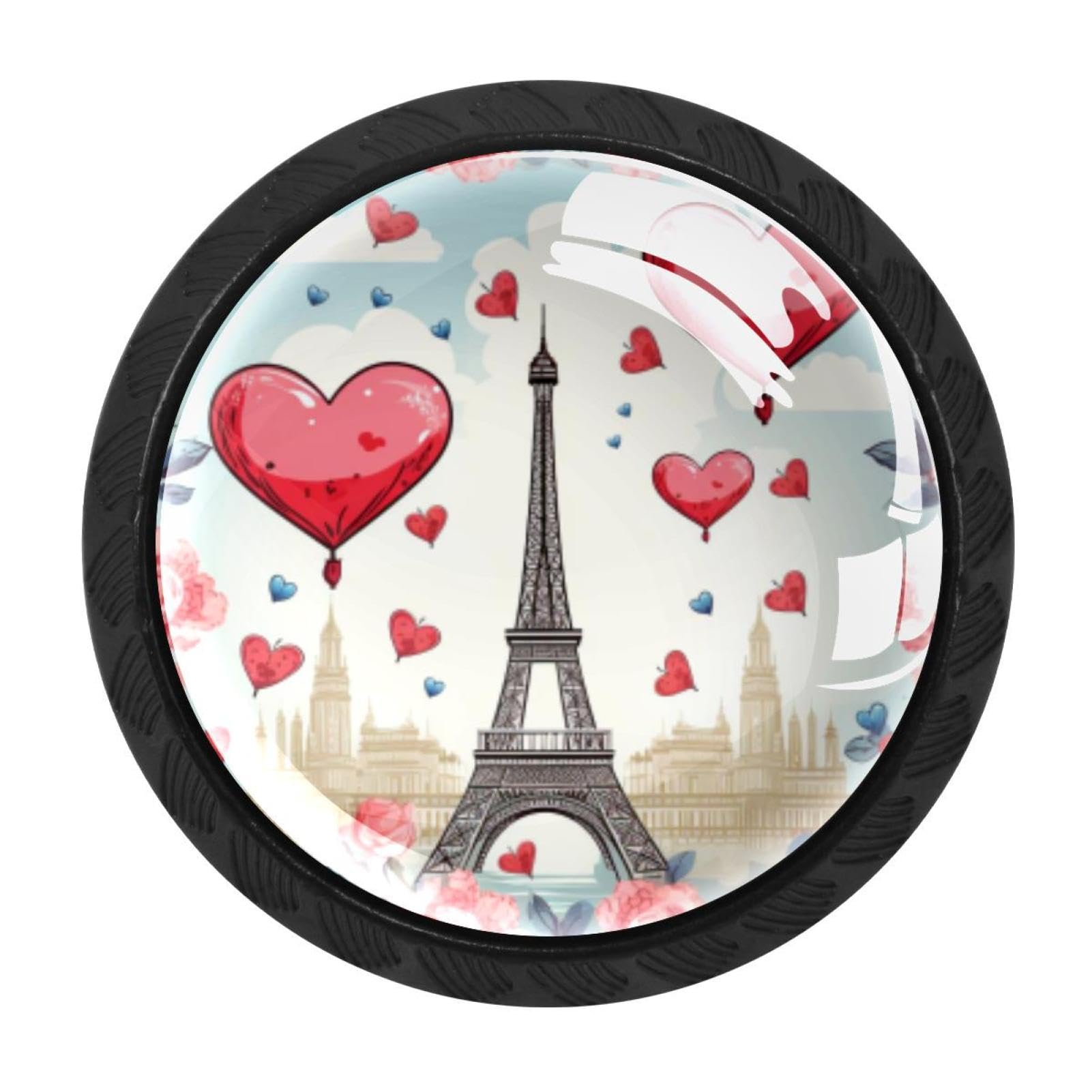 Chenzzzz Multicolored 04 4 Pack Round Cabinet Knobs For Kitchen Bathroom Closet Dresser Cabinets, Eiffel Tower Valentine's Day