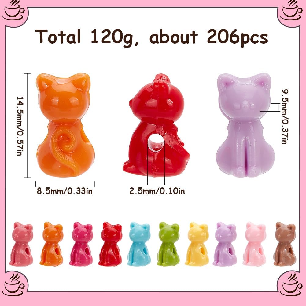 SUNNYCLUE 1 Bag About 206Pcs Random Colors Acrylic Cat Beads Animal Beads Bulk Large Plastic Colorful Kitty Novelty Cute Cats Pet Animals Bead for Jewelry Making Beads Supplies DIY Crafts Bracelet - Image 2