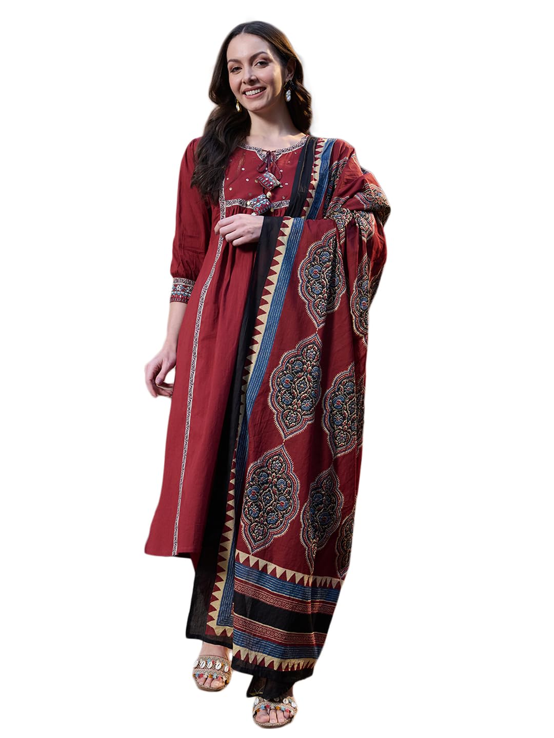 Stylum Women's Solid Cotton Kurta Pant Dupatta Set (Kpdmaroonsifar42_Maroon, Xl)
