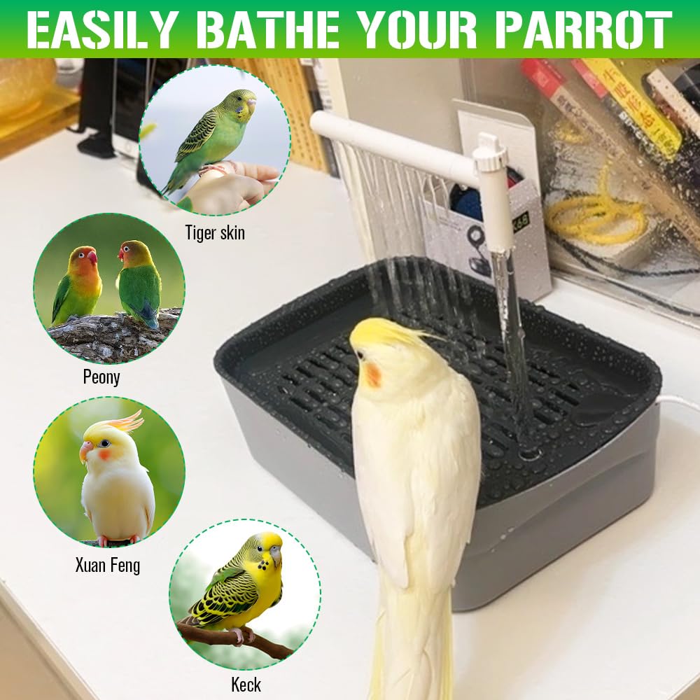 Bañera Automática para Loros, Baño Automático para Pájaros, Bañera Multiusos para Pájaros, Caja de Baño para Loros con Múltiples Grifos para Cacatúas, Periquitos y Tortolitos